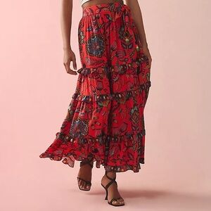 Farm Rio Tiered Wrap A Line Maxi Skirt
